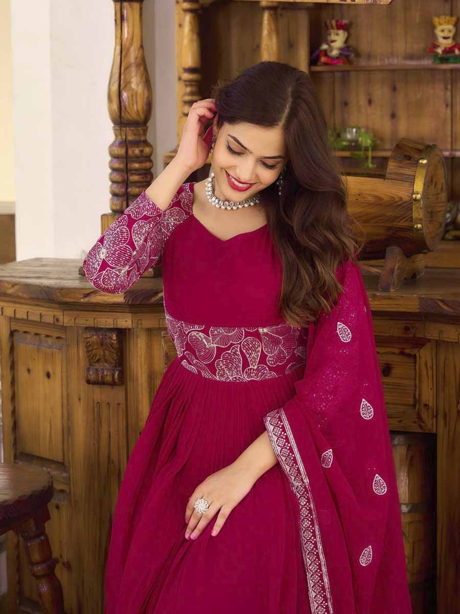 Rani Pink Faux Georgette Embroidered Festival Casual Gown