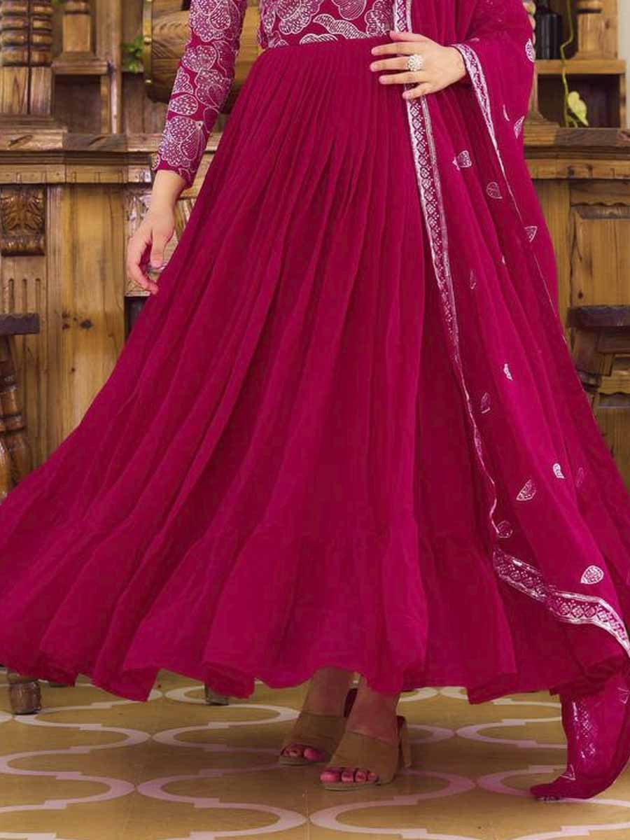 Rani Pink Faux Georgette Embroidered Festival Casual Gown