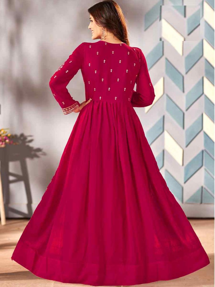 Pink Faux Georgette Plain Anarkali With Palazzo