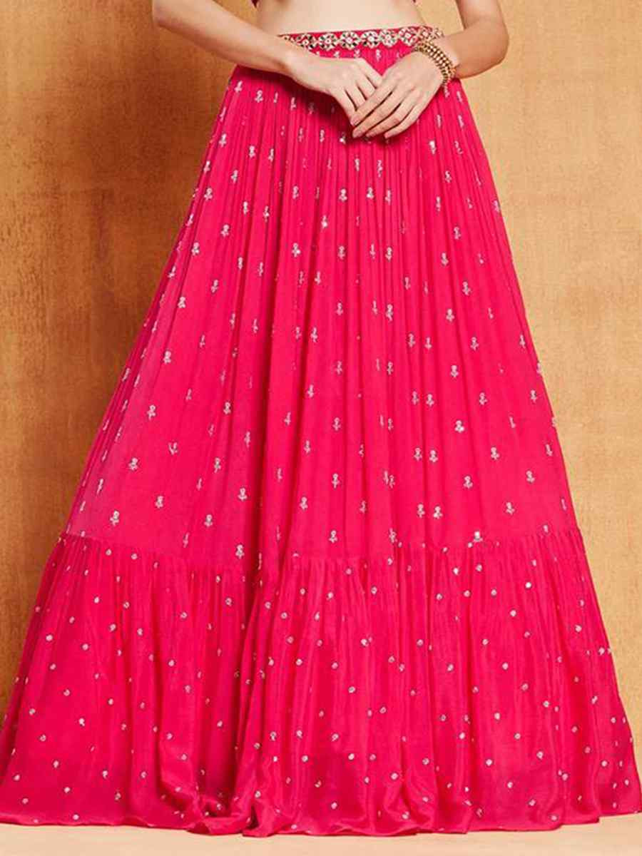 Rani Pink Faux Georgette Embroidered Wedding Festival Heavy Border Lehenga Choli