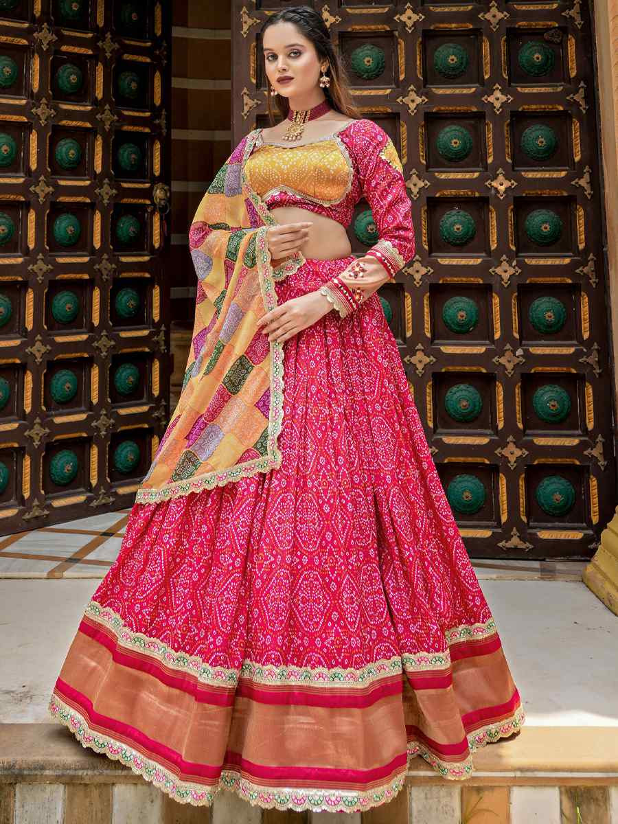 Rani Pink Gajji Soft Silk Embroidered Mehendi Festival Circular Lehenga Choli