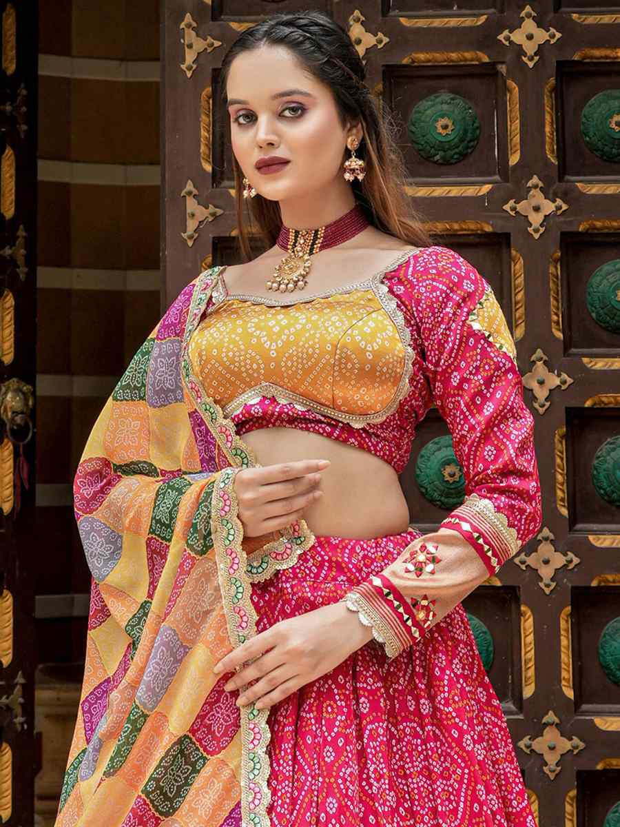 Rani Pink Gajji Soft Silk Embroidered Mehendi Festival Circular Lehenga Choli