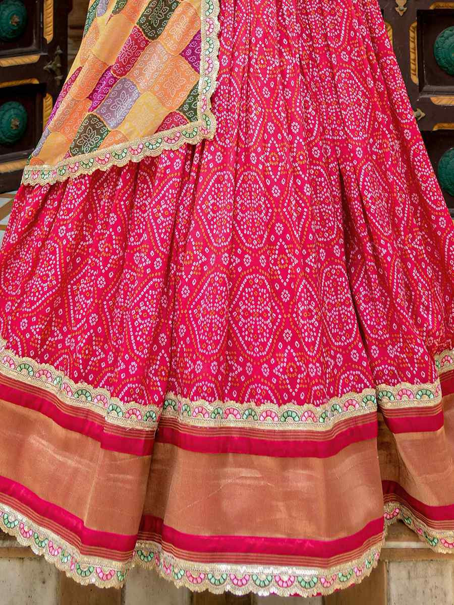 Rani Pink Gajji Soft Silk Embroidered Mehendi Festival Circular Lehenga Choli