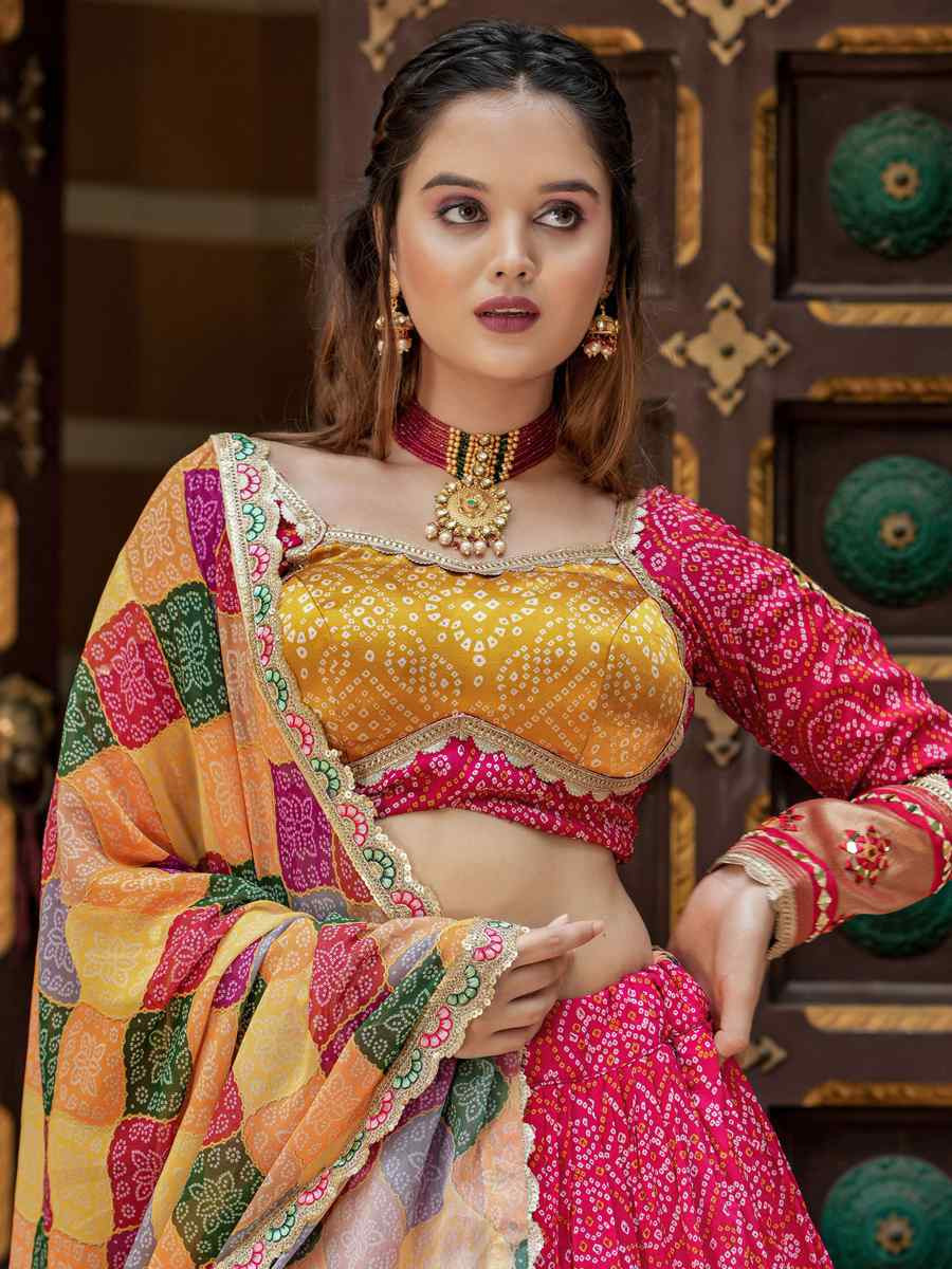 Rani Pink Gajji Soft Silk Embroidered Mehendi Festival Circular Lehenga Choli