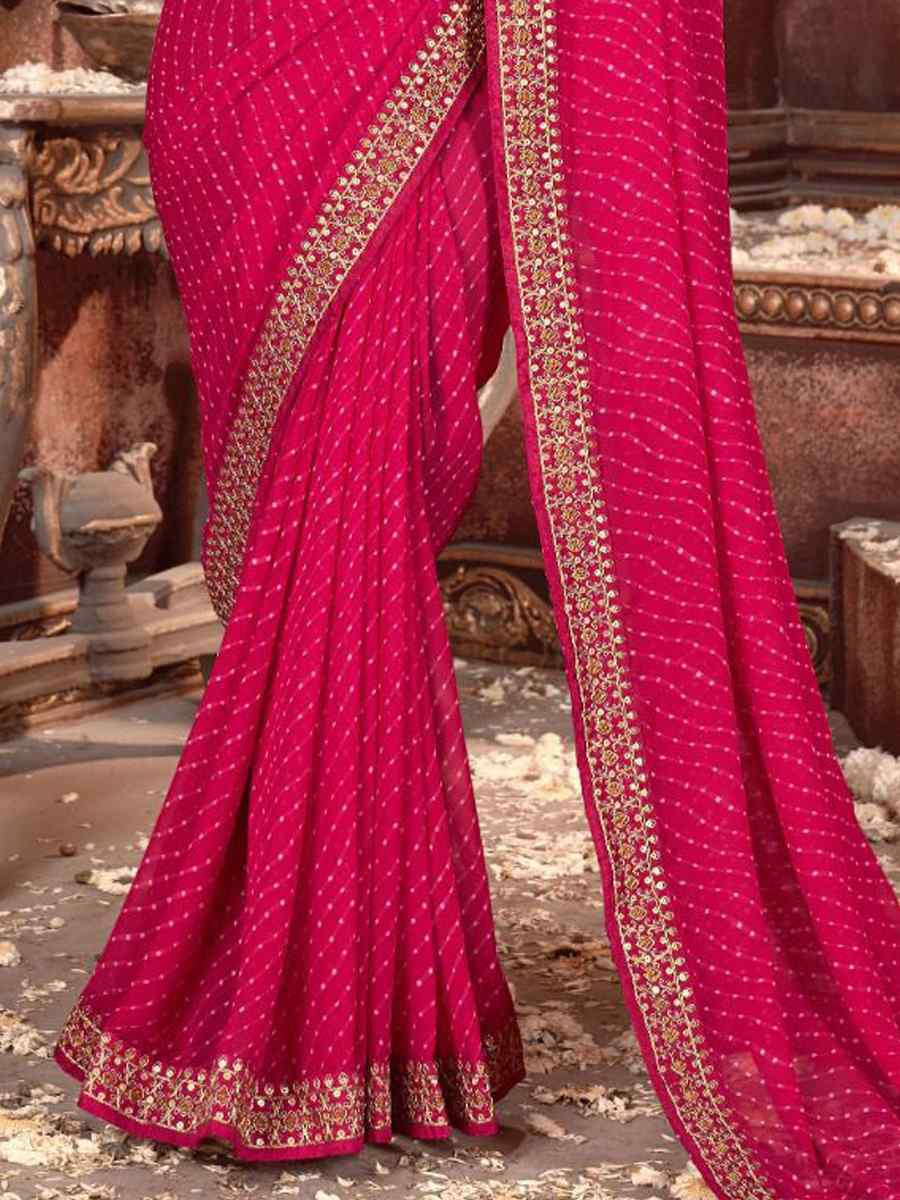 Rani Pink Georgette Embroidered Festival Party Classic Style Saree