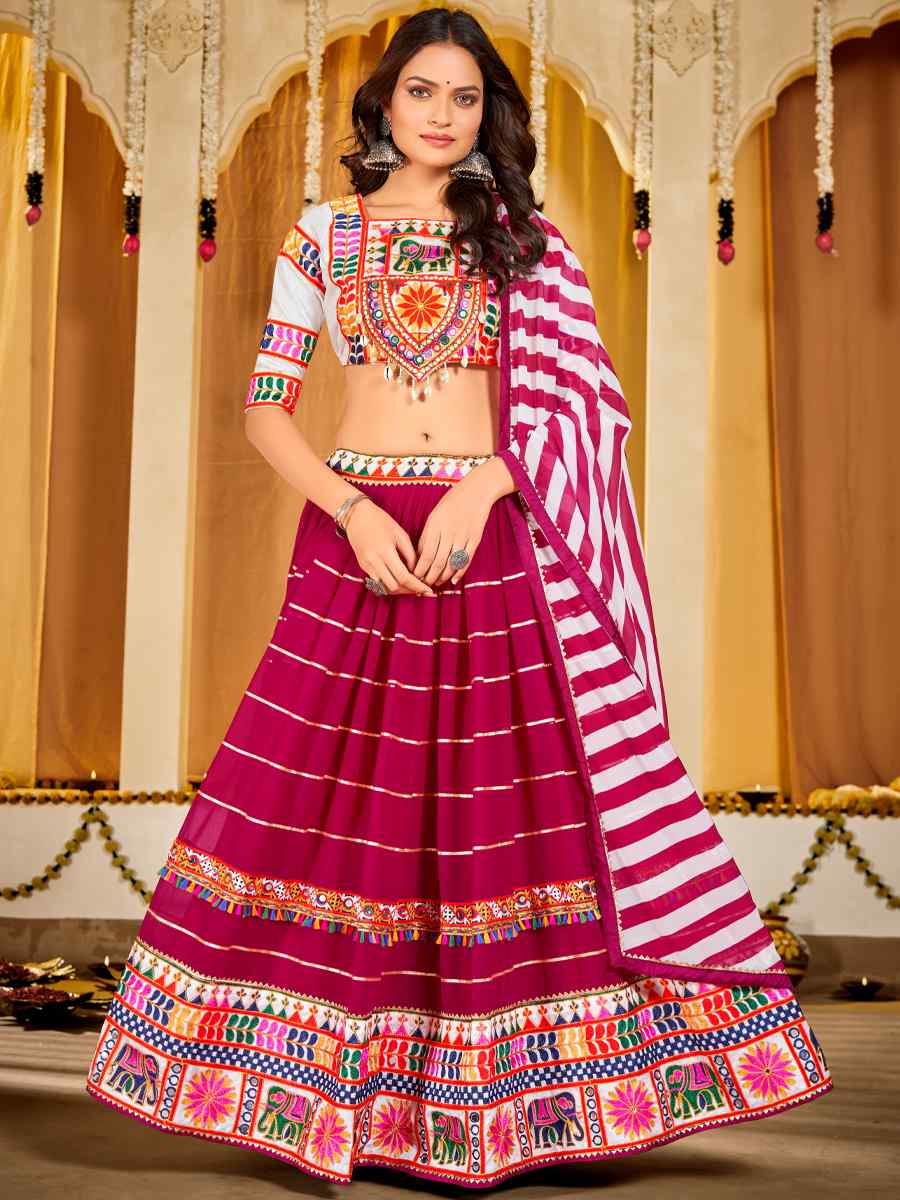 Rani Pink Georgette Embroidery Reception Festival Heavy Border Lehenga Choli