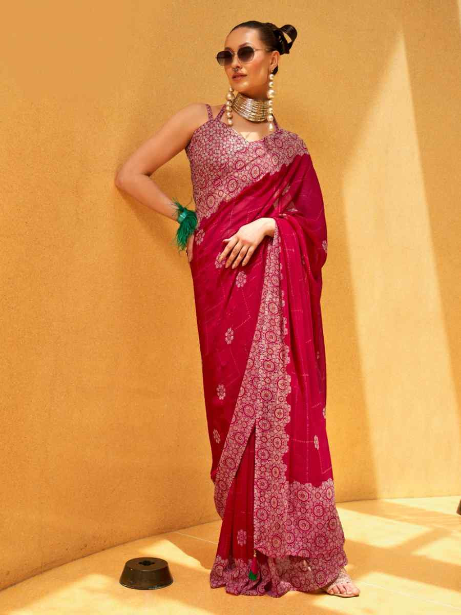 Rani Pink Georgette Printed Festival Party Contemporary Saree