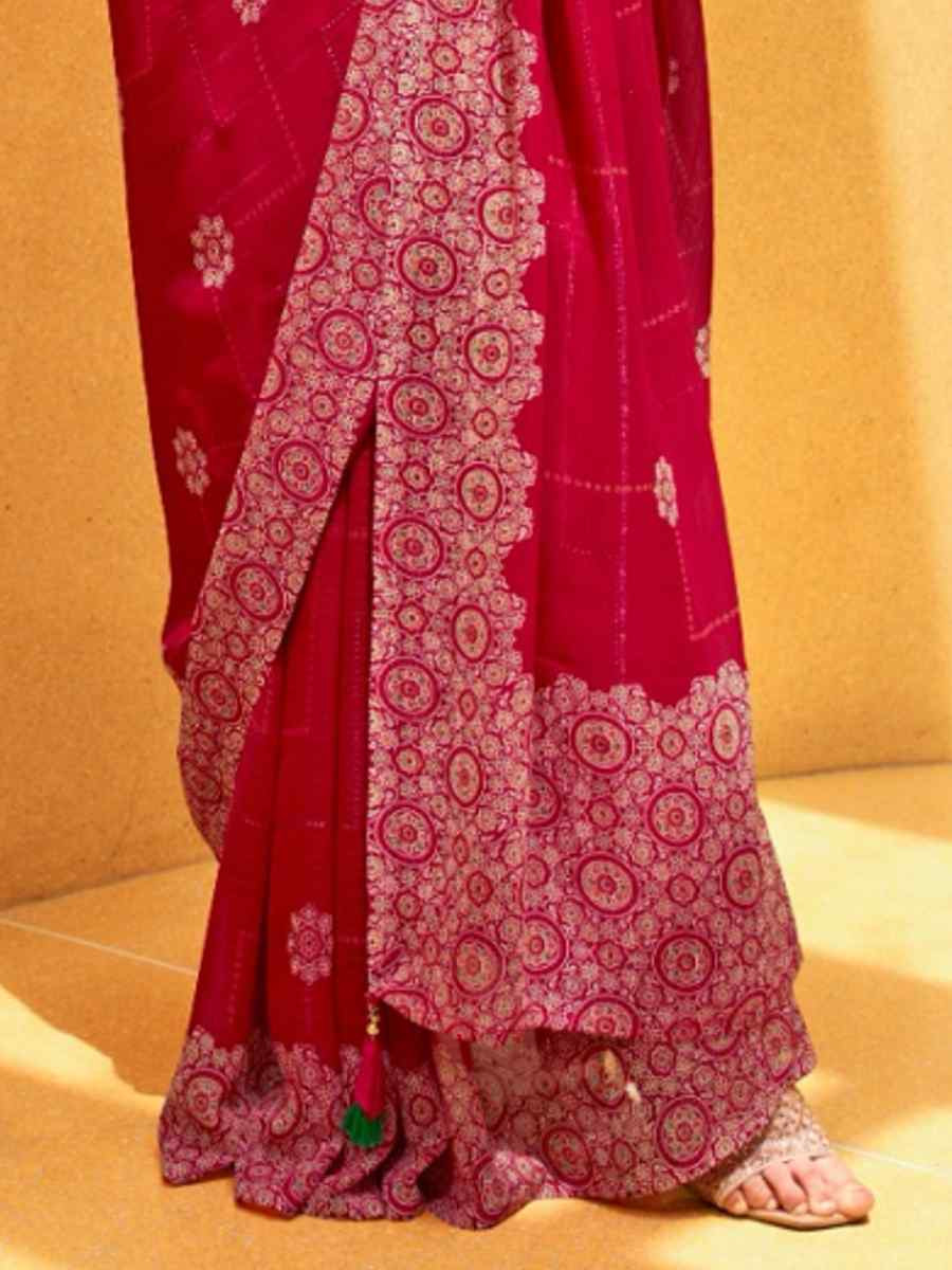 Rani Pink Georgette Printed Festival Party Contemporary Saree