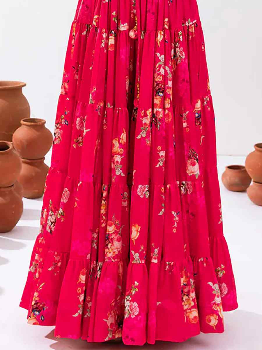 Rani Pink Heavy Chinon Printed Festival Festival Circular Lehenga Choli