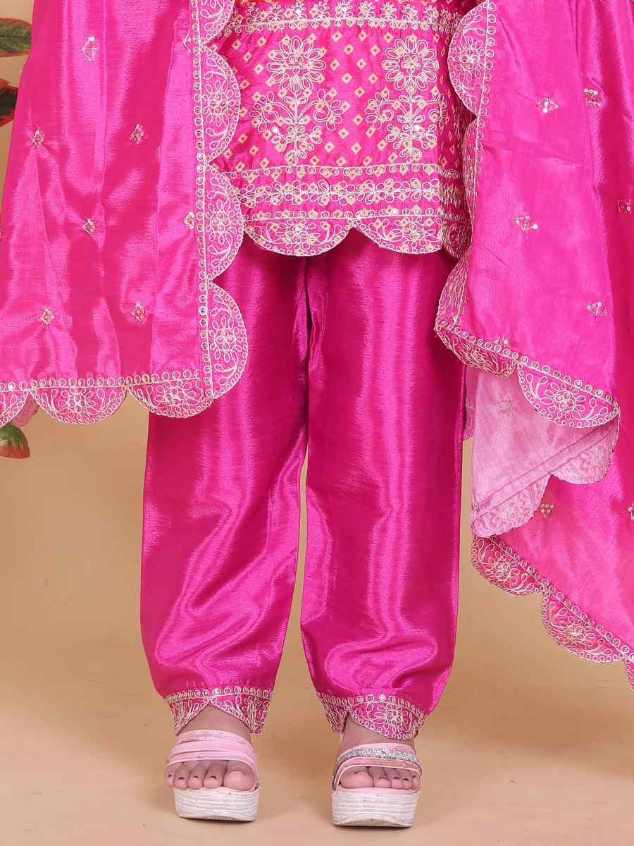 Rani Pink Heavy Chinon Silk Embroidered Wedding Festival