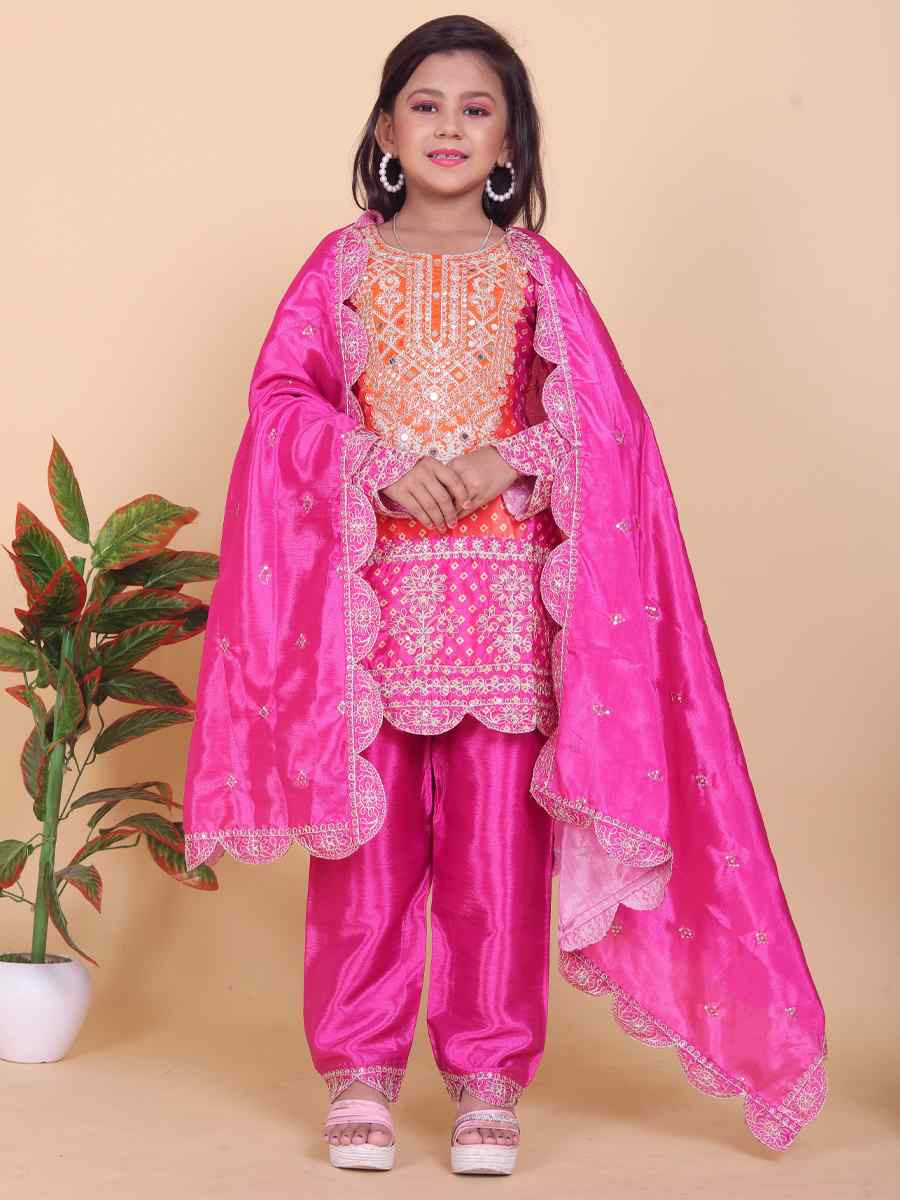 Rani Pink Heavy Chinon Silk Embroidered Wedding Festival