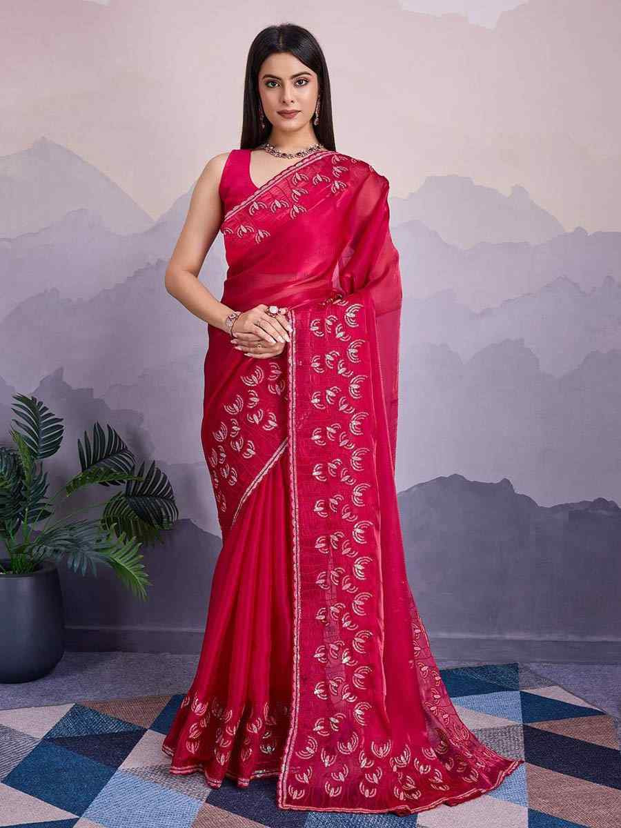 Rani Pink Jimmy Choo Embroidered Festival Party Heavy Border Saree