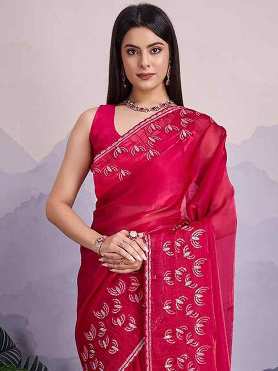 Rani Pink Jimmy Choo Embroidered Festival Party Heavy Border Saree