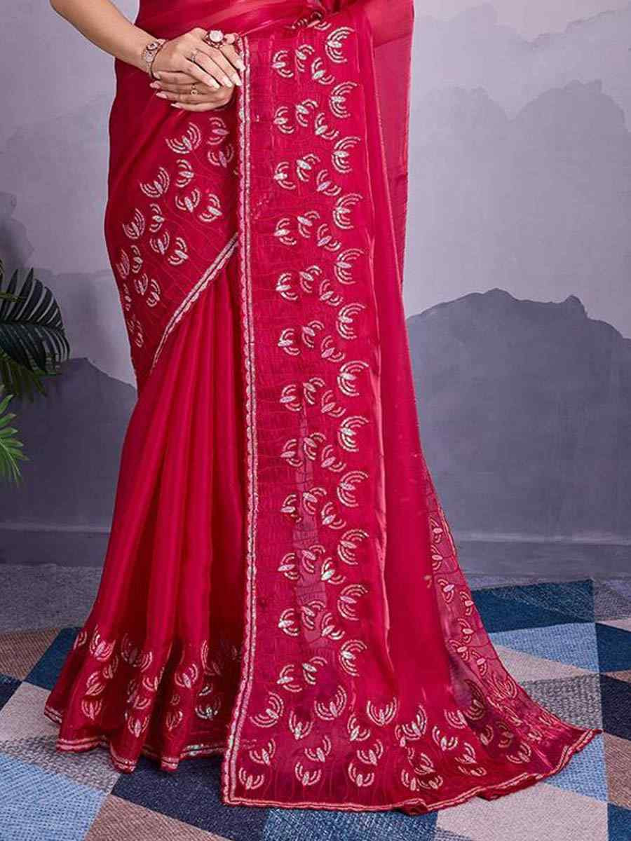 Rani Pink Jimmy Choo Embroidered Festival Party Heavy Border Saree