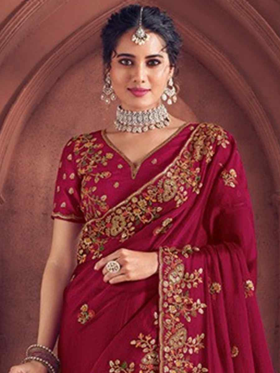 Rani Pink Organza Embroidered Bridesmaid Wedding Heavy Border Saree