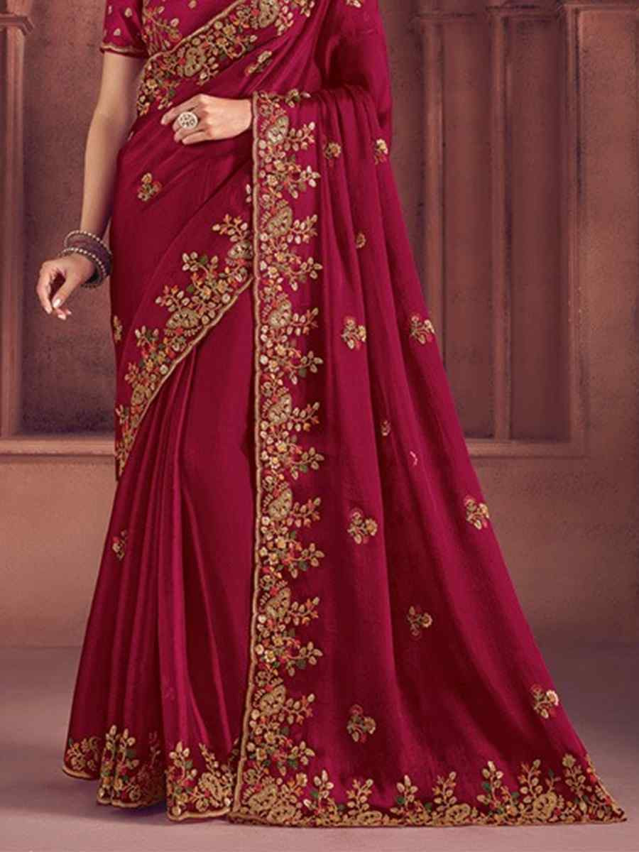 Rani Pink Organza Embroidered Bridesmaid Wedding Heavy Border Saree