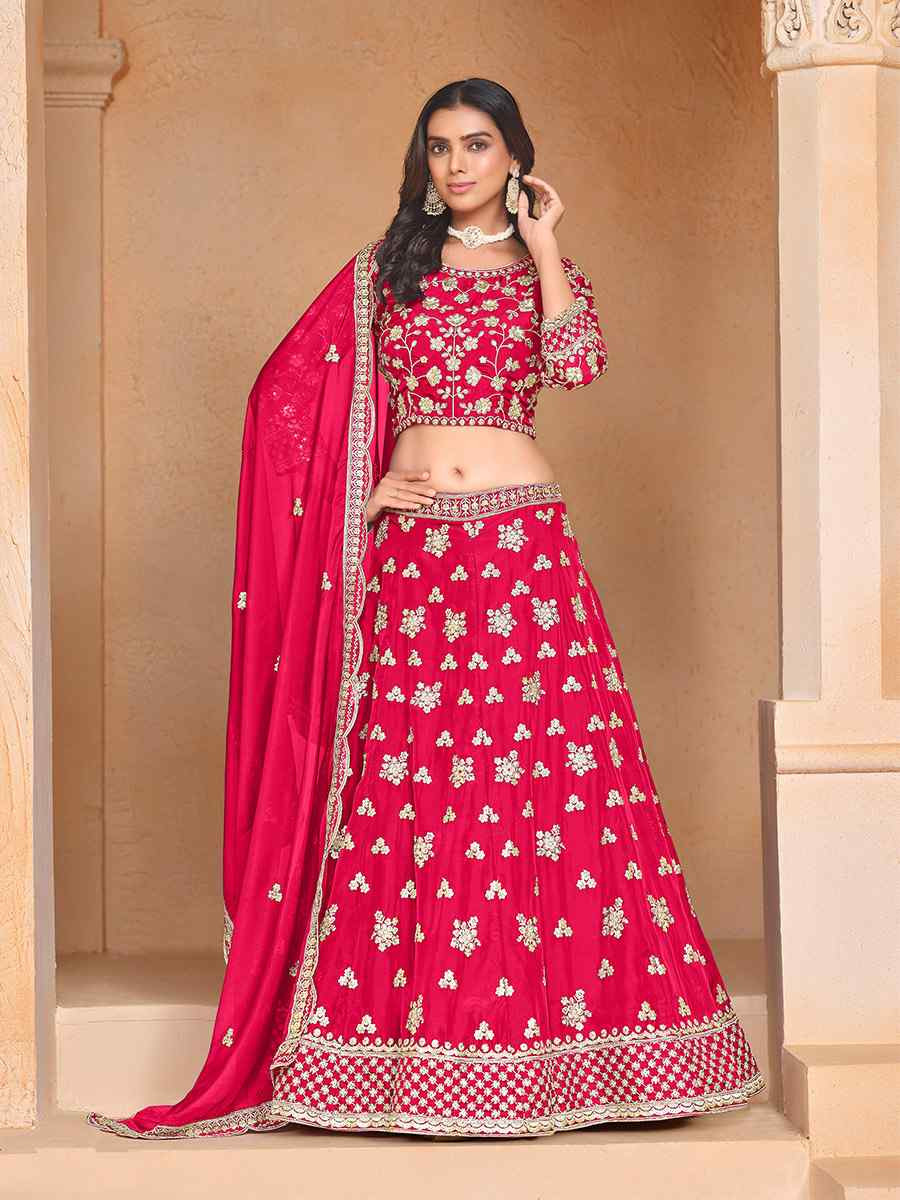 Rani Pink Organza Embroidered Wedding Bridesmaid Heavy Border Lehenga Choli