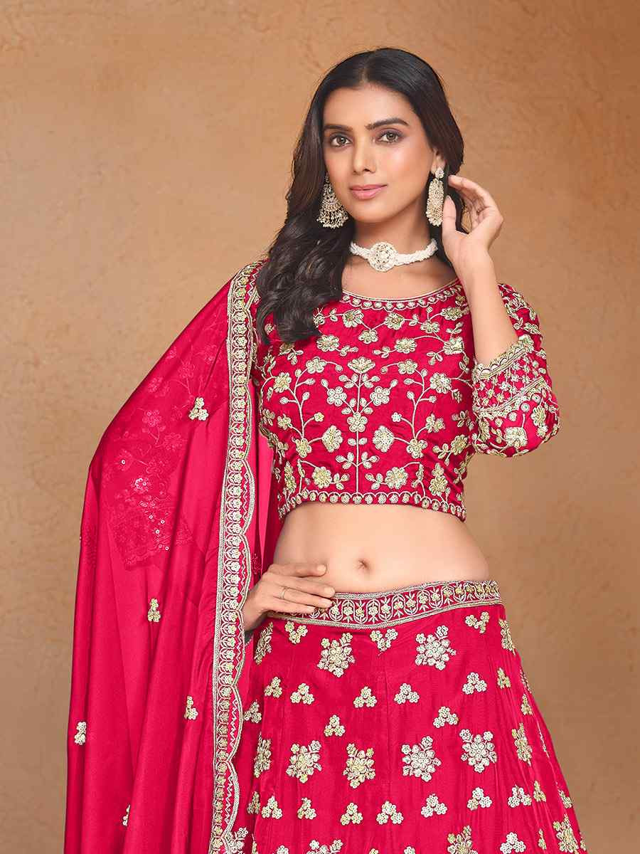 Rani Pink Organza Embroidered Wedding Bridesmaid Heavy Border Lehenga Choli