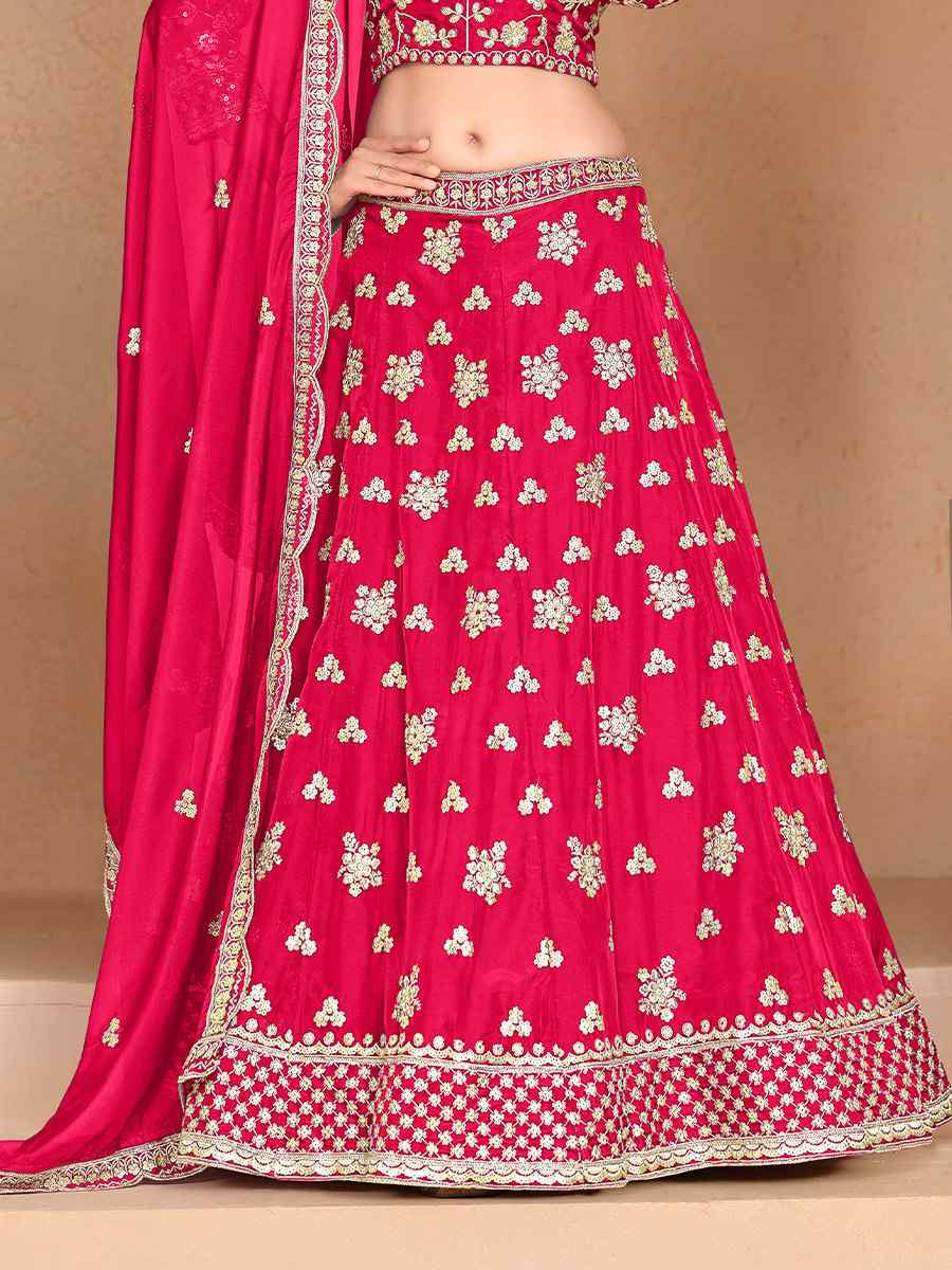 Rani Pink Organza Embroidered Wedding Bridesmaid Heavy Border Lehenga Choli