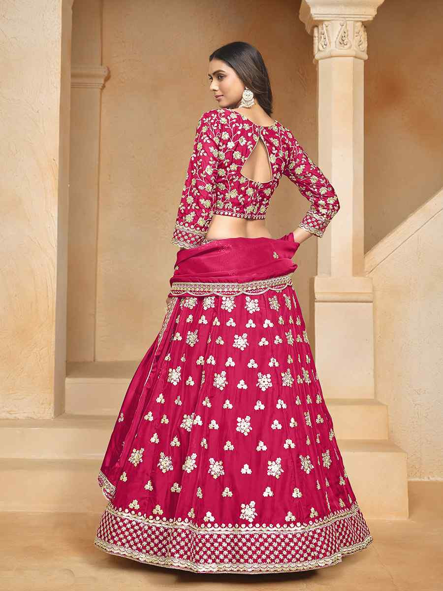 Rani Pink Organza Embroidered Wedding Bridesmaid Heavy Border Lehenga Choli