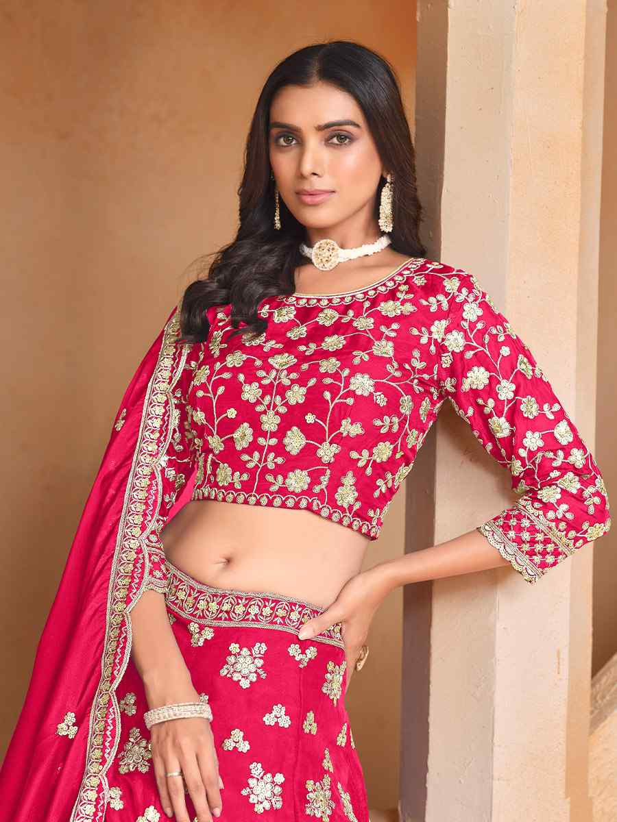 Rani Pink Organza Embroidered Wedding Bridesmaid Heavy Border Lehenga Choli