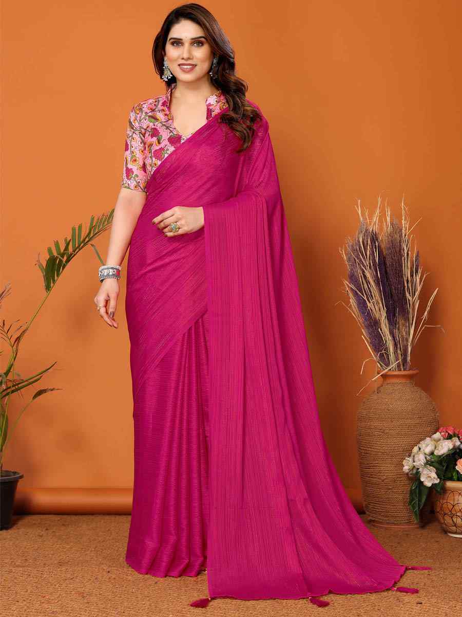 Rani Pink Polyester Silk Handwoven Festival Casual Classic Style Saree