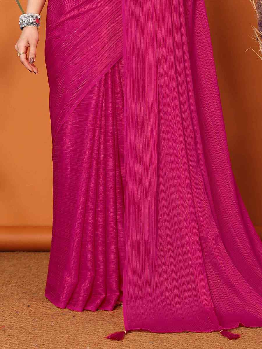 Rani Pink Polyester Silk Handwoven Festival Casual Classic Style Saree