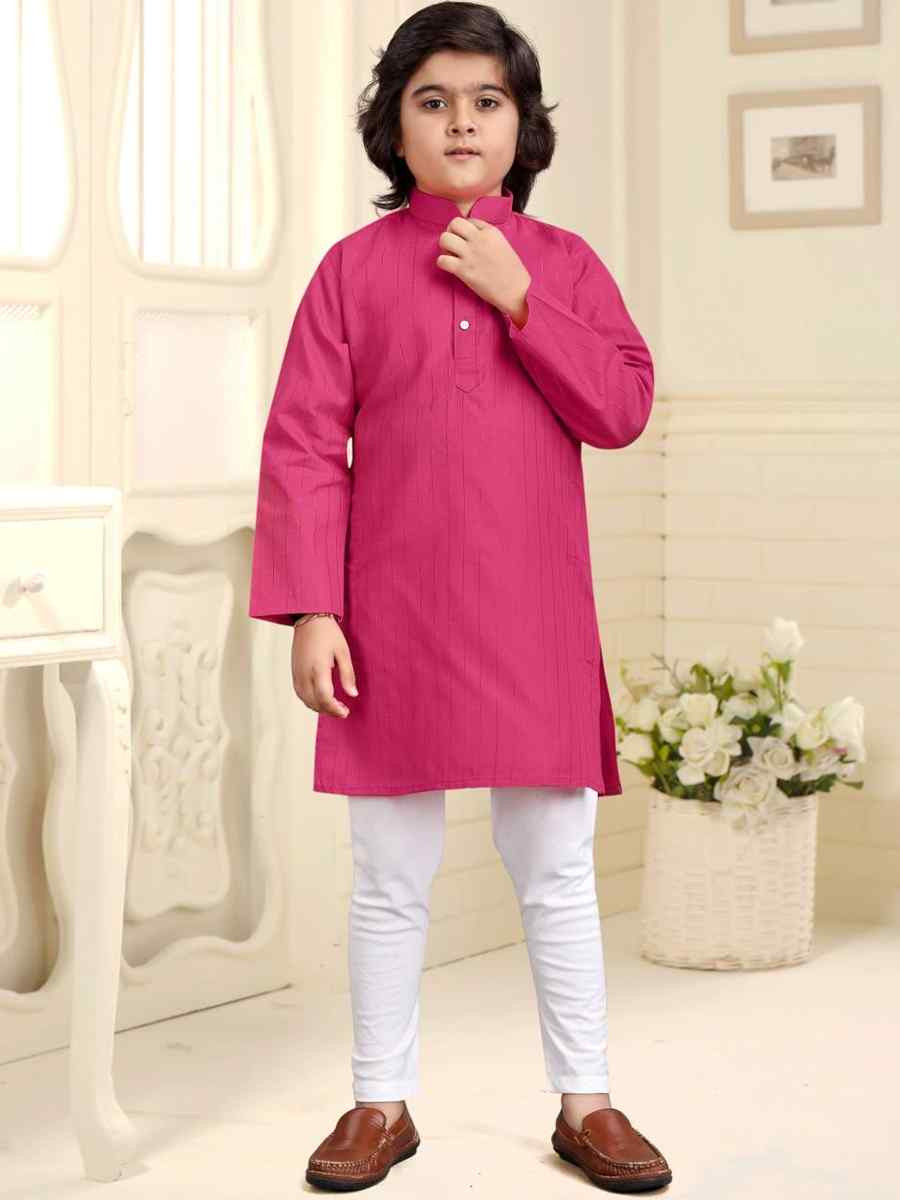 Rani Pink Pure Cotton Slub Zardosi Festival Traditional Kurta Pyjama Boys Wear