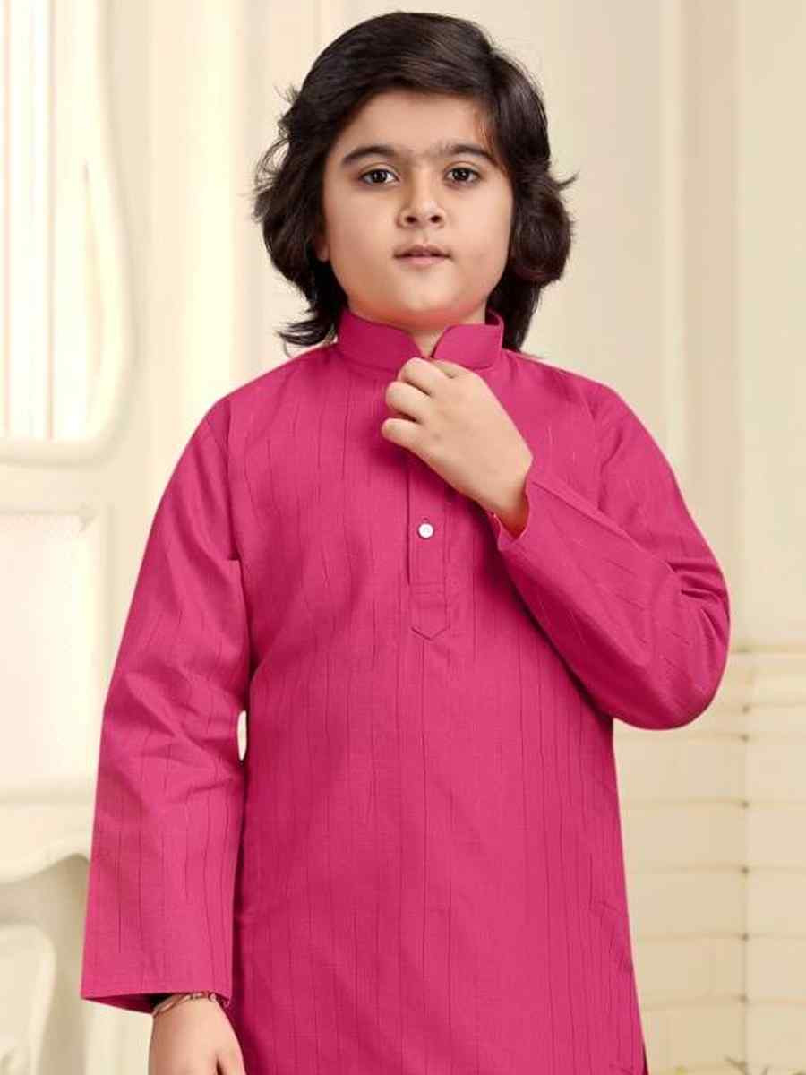 Rani Pink Pure Cotton Slub Zardosi Festival Traditional Kurta Pyjama Boys Wear