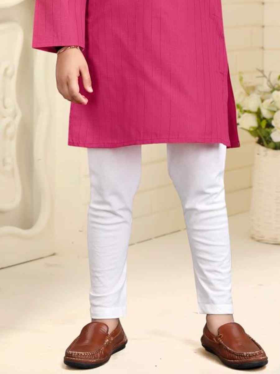 Rani Pink Pure Cotton Slub Zardosi Festival Traditional Kurta Pyjama Boys Wear