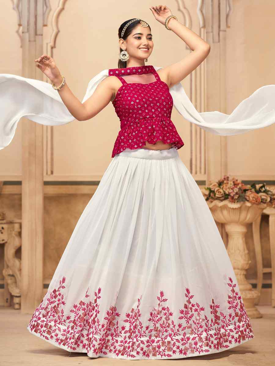 Rani Pink Pure Georgette Embroidered Festival Party Wear Kurti Lehenga Choli