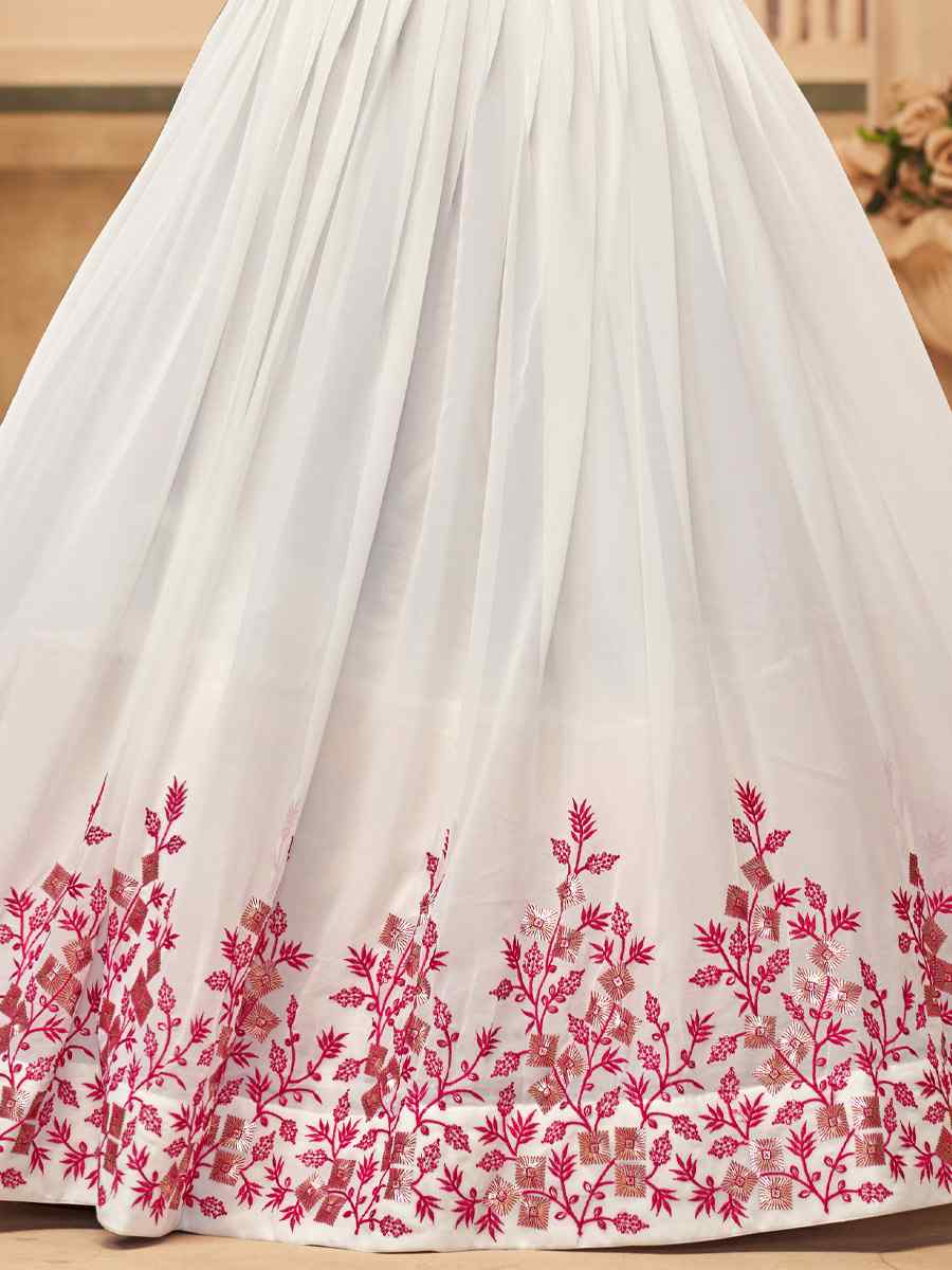 Rani Pink Pure Georgette Embroidered Festival Party Wear Kurti Lehenga Choli