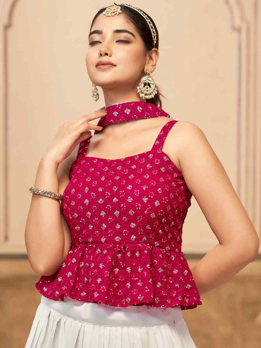 Rani Pink Pure Georgette Embroidered Festival Party Wear Kurti Lehenga Choli