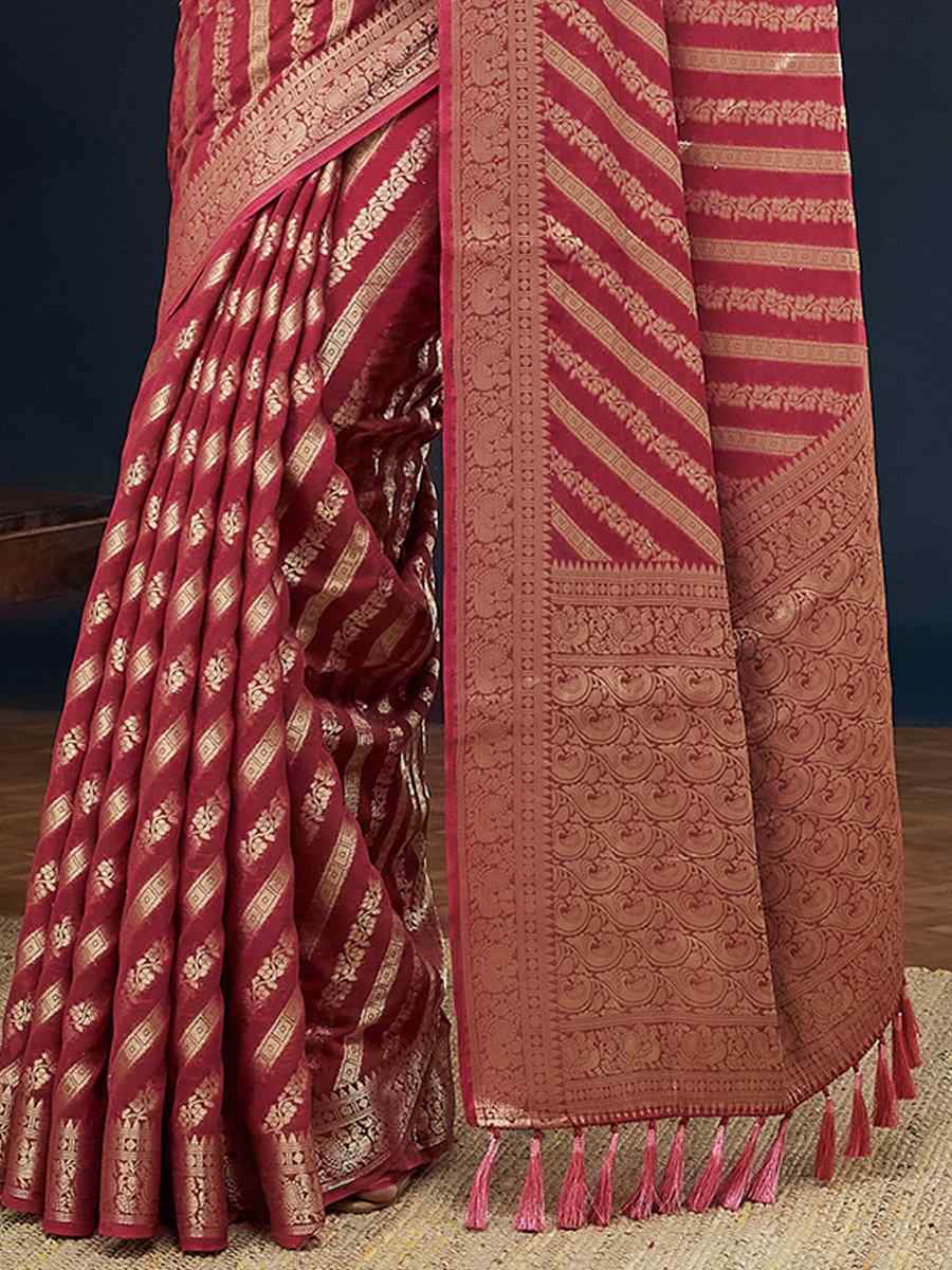 Rani Pink Pure Georgette Handwoven Festival Wedding Heavy Border Saree