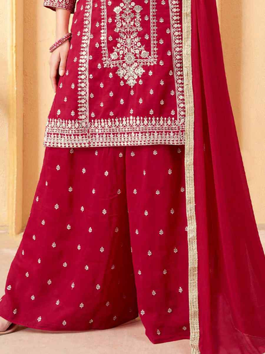 Rani Pink Silk Embroidered Festival Casual Ready Palazzo Pant Salwar Kameez