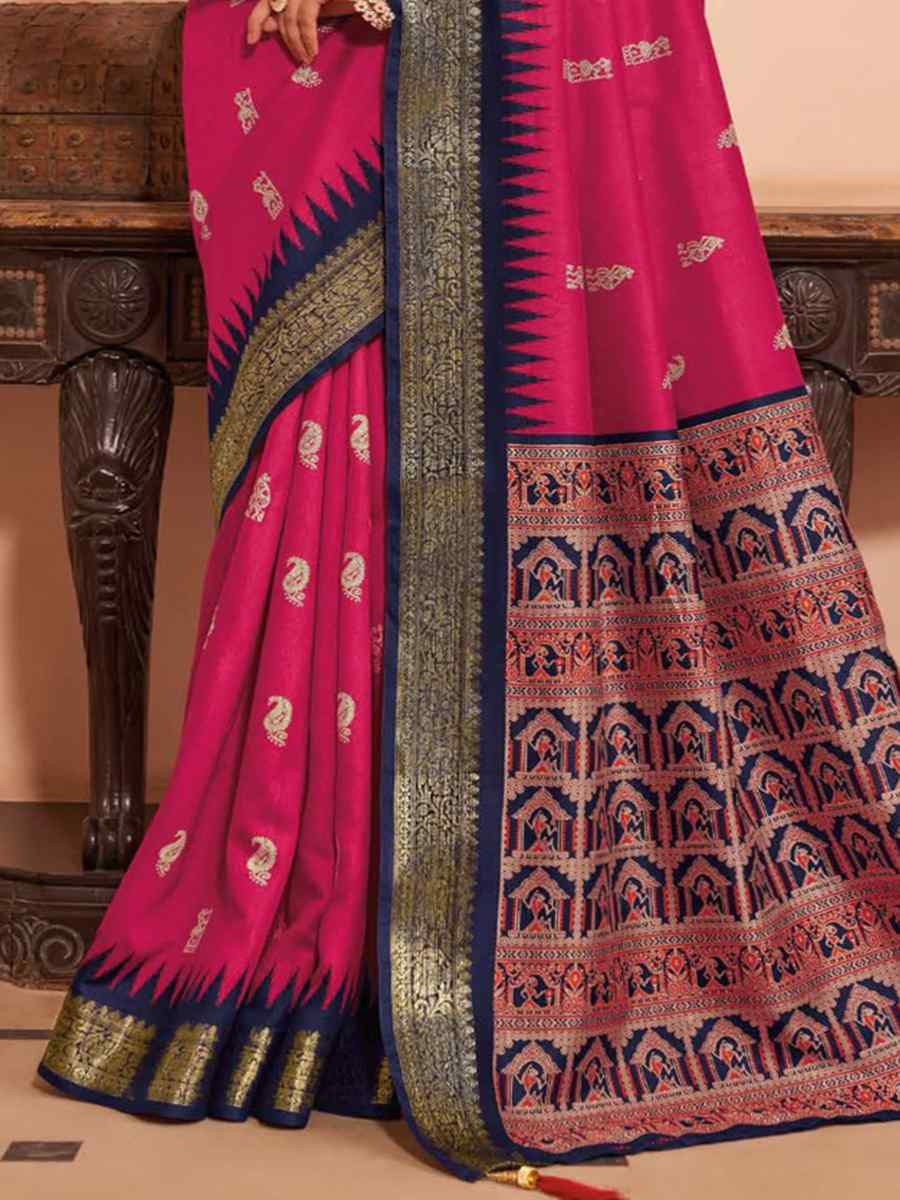 Rani Pink Silk Handwoven Festival Wedding Heavy Border Saree