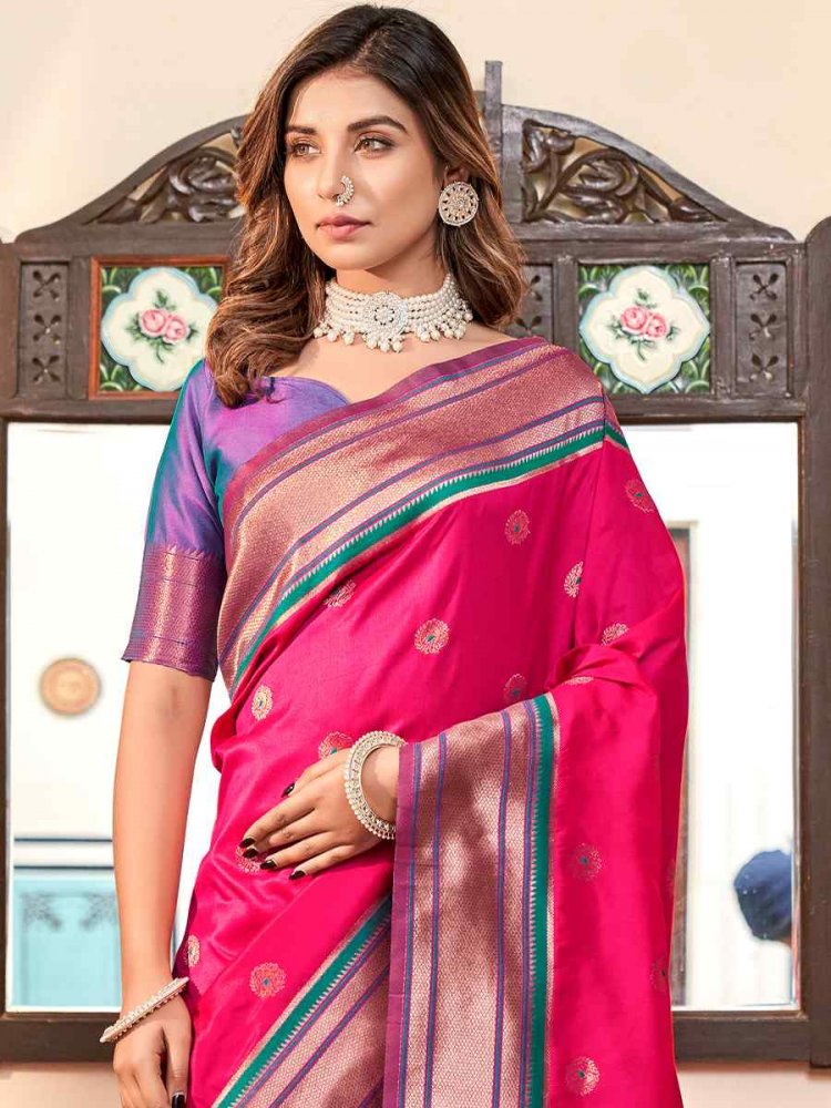 Rani Pink Linen Weaving Silk Saree – Maharani