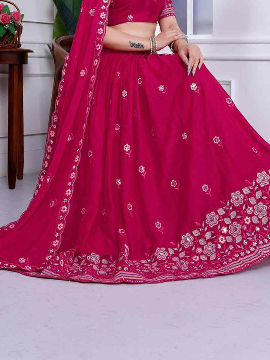 Rani Pink Star Georgette Embroidered Wedding Festival Heavy Border Lehenga Choli