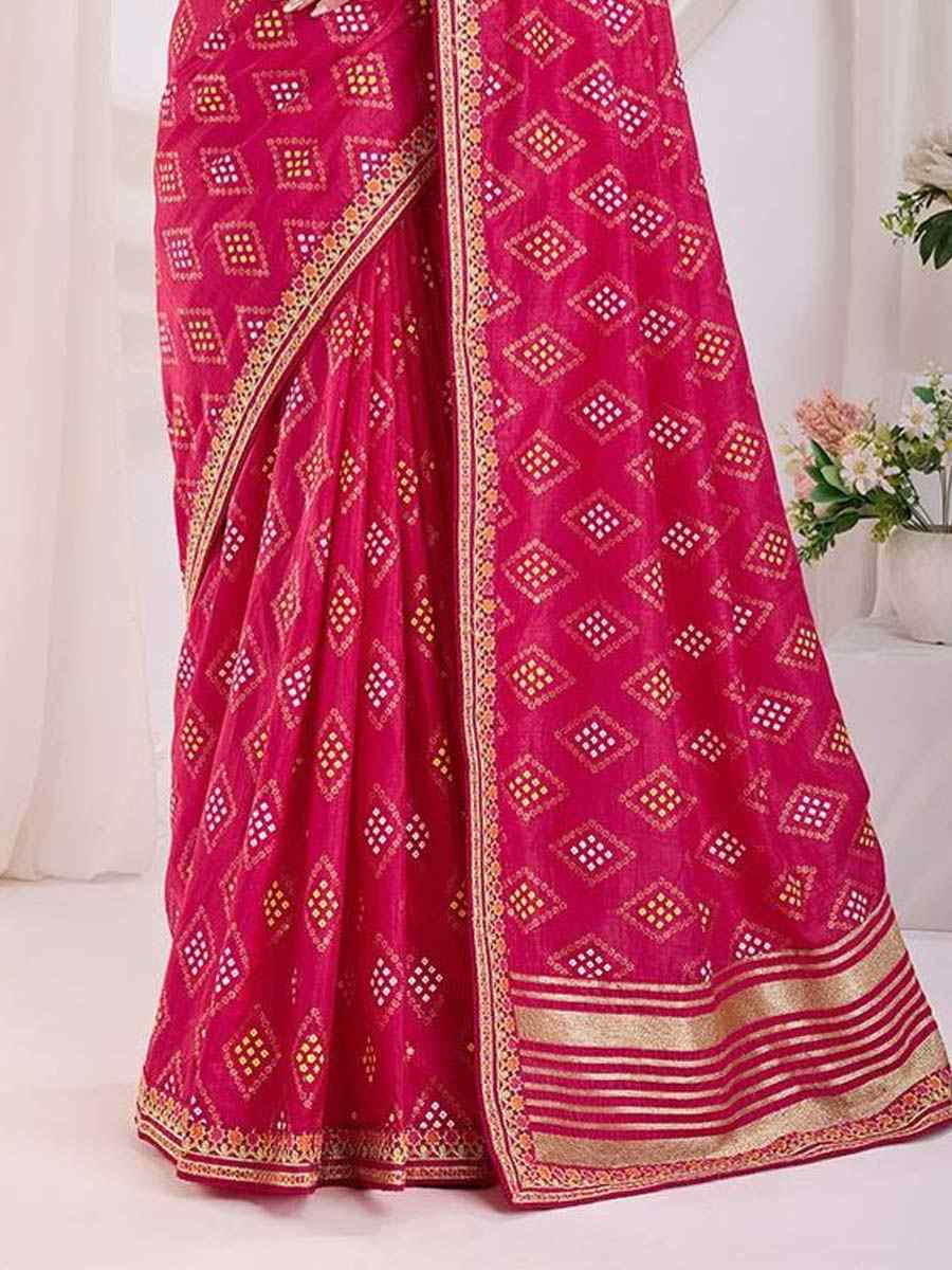 Rani Pink Vichitra Silk Printed Festival Wedding Contemporary Saree