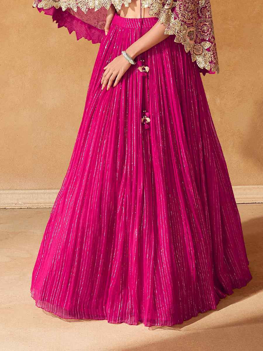 Rani Pink Viscos Jacquard Embroidered Reception Wedding Lehenga Choli With Jacket