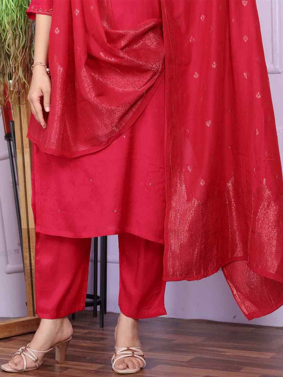 Rani Pure Viscose Muslin Embroidered Festival Mehendi Ready Pant Salwar Kameez