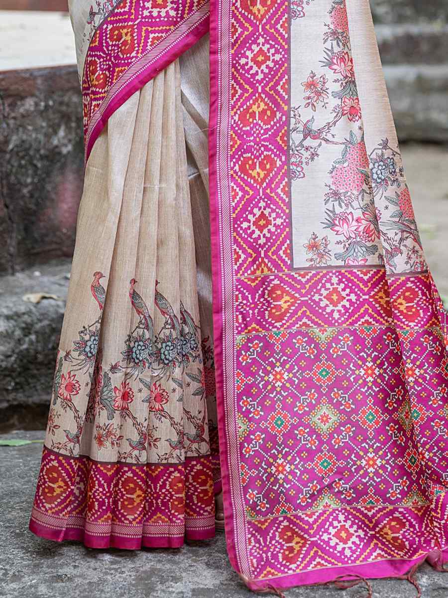 Rani Soft Tussar Silk Handwoven Wedding Festival Heavy Border Saree