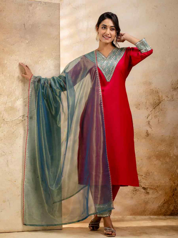 Rani Viscose Rayon Embroidered Festival Casual Ready Pant Salwar Kameez