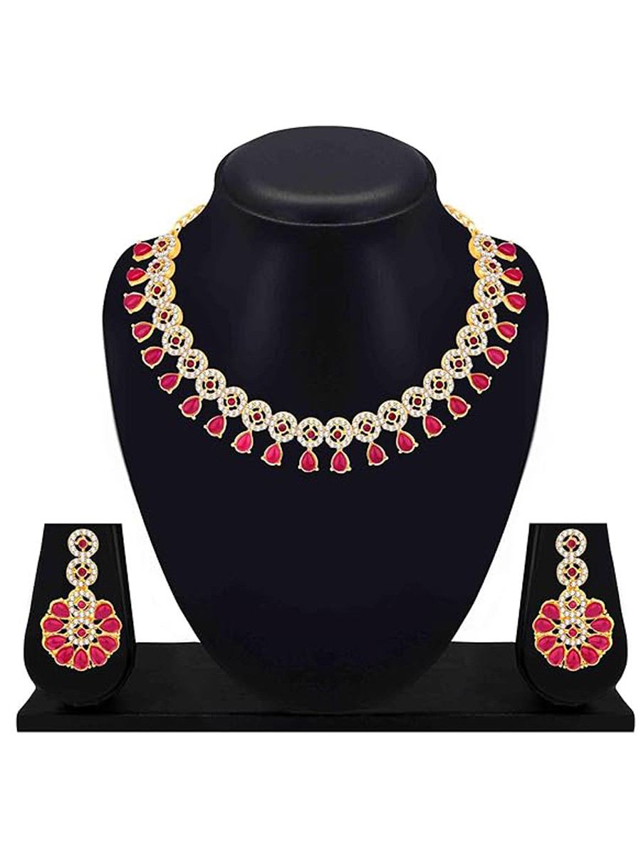 Red Alloy Festival Wear Kundan Necklace