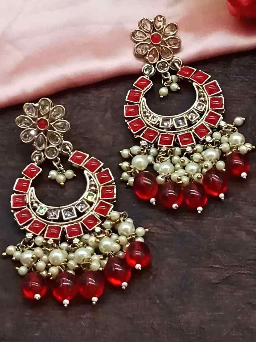 Red Alloy Festival Wear Kundan Necklace