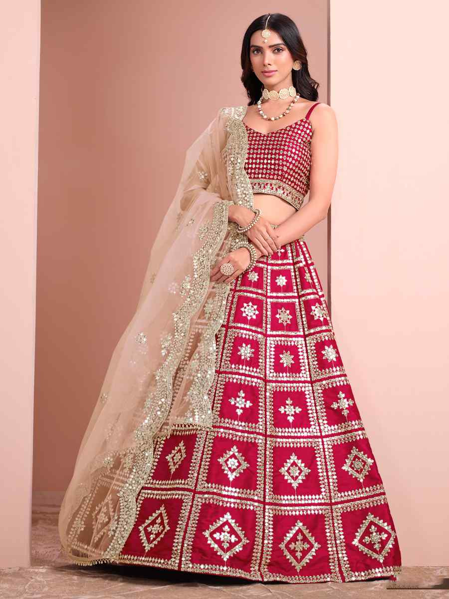 Red Art Silk Embroidered Wedding Festival Heavy Border Lehenga Choli