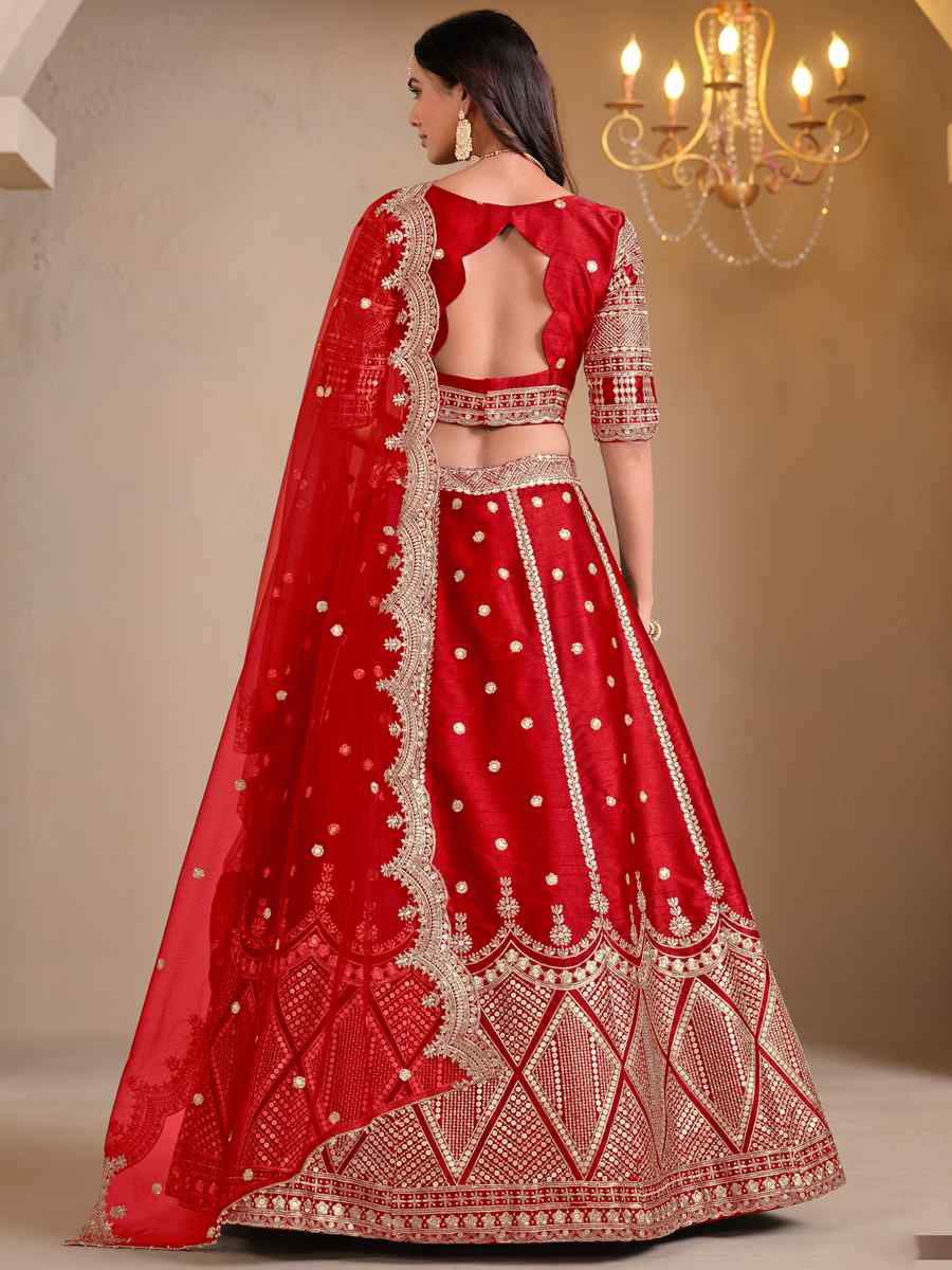 Red Art Silk Embroidered Wedding Festival Heavy Border Lehenga Choli