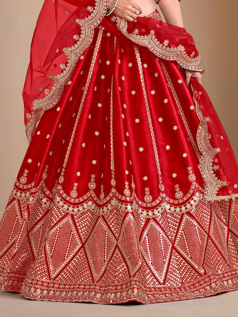 Red Art Silk Embroidered Wedding Festival Heavy Border Lehenga Choli