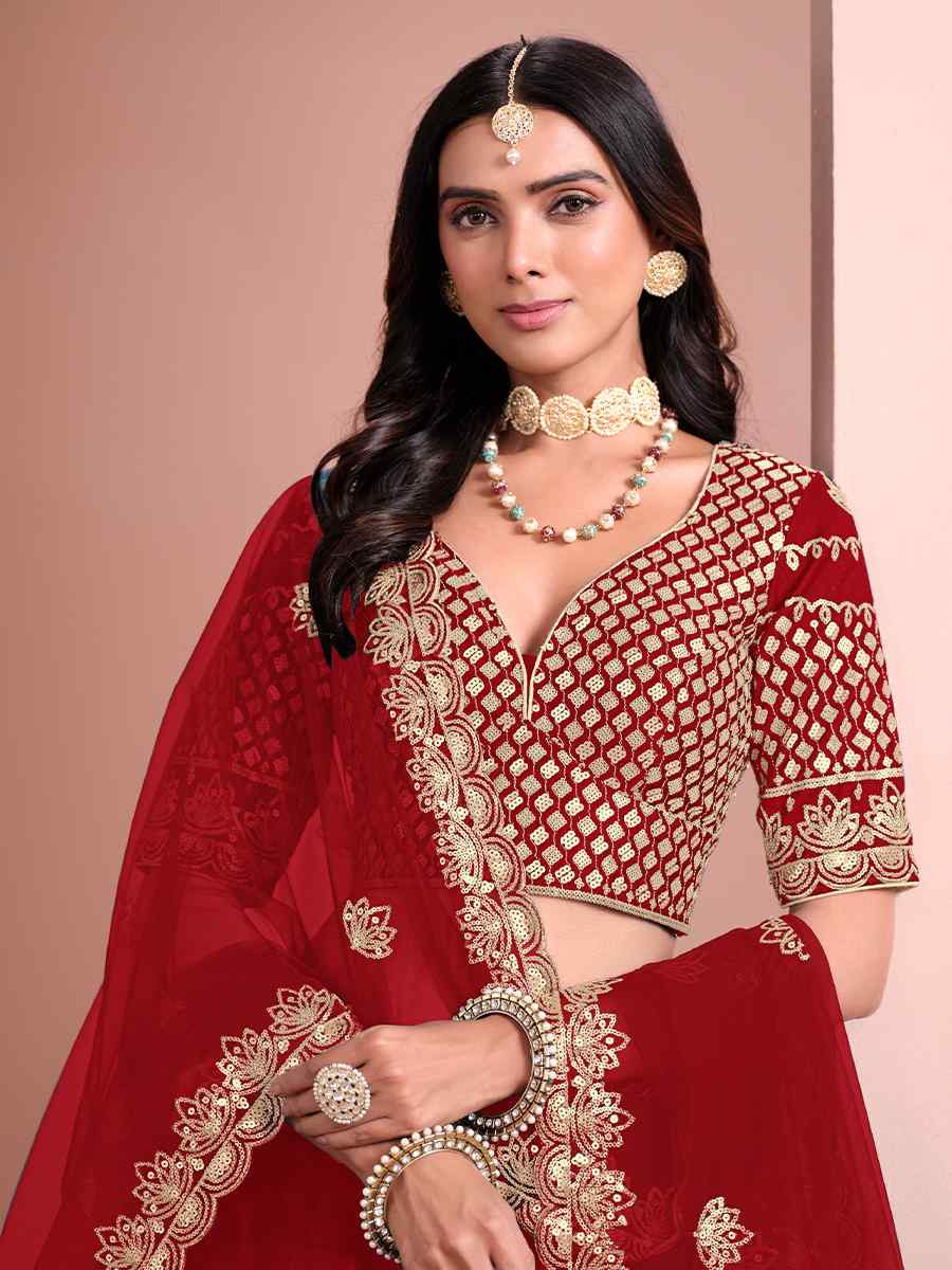 Red Art Silk Embroidery Reception Party Wear Heavy Border Lehenga Choli