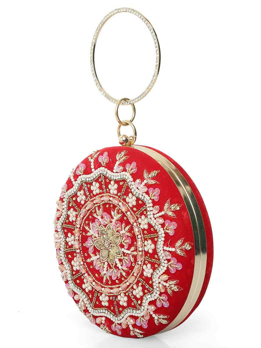 Red Art Silk Party Wear Embroidered Clutches